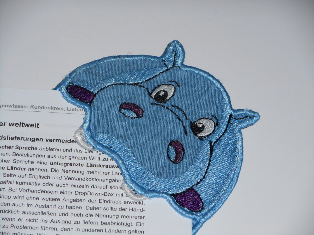 Lesezeichen 'Nilpferd' von Smartneedle
